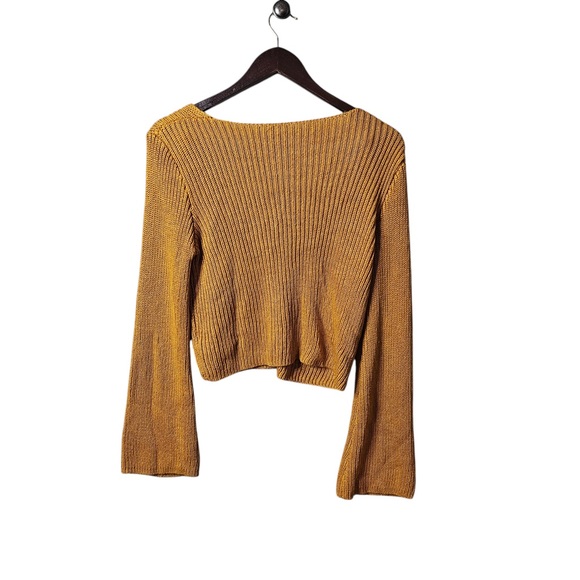 Mustard Yellow Forever 21 V Neck Bell Sleeve Womens Medium Sweater Shirt - Picture 4 of 4